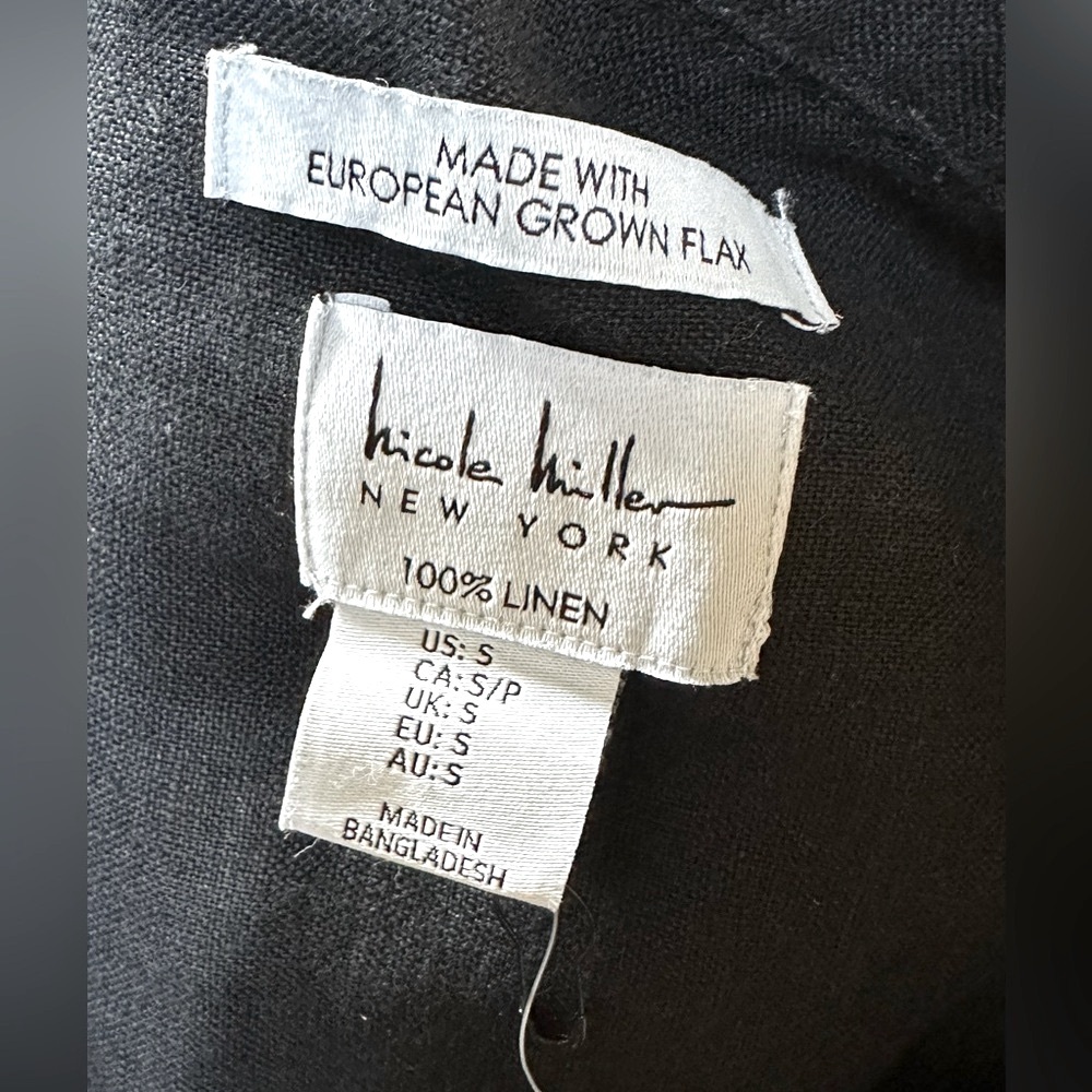 100%LINEN Nicole Miller L/S Shirt Tortoise Shell Buttons EUROPEAN GROWN FLAX M - Picture 6 of 6